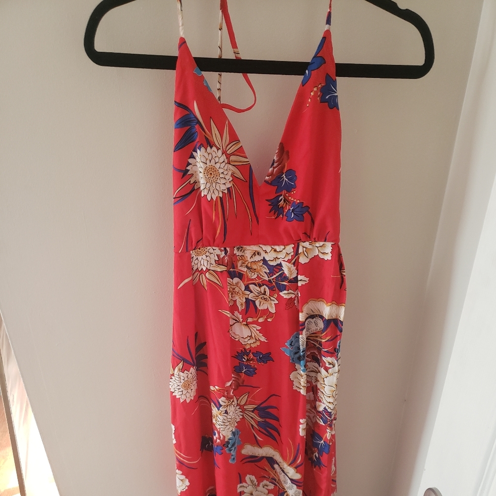 BRAND NEW Red dress:blue and white floral pattern